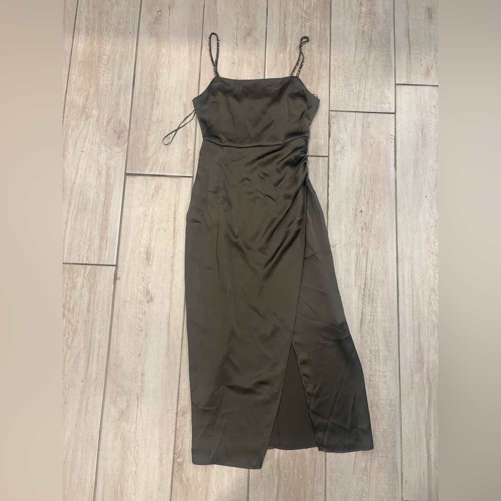 Zara Olive Green Satin Slip Dress